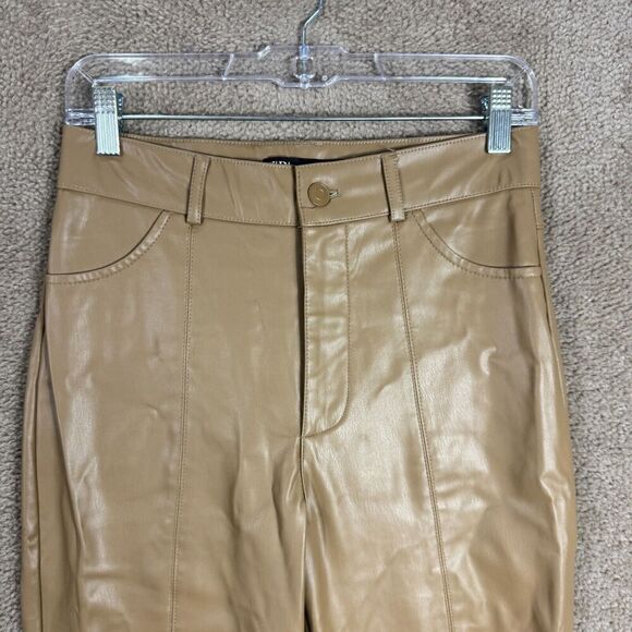 Zara Pants Womens Size Small Khaki High‎ Rise Faux Leather flare Full Length - Picture 3 of 12